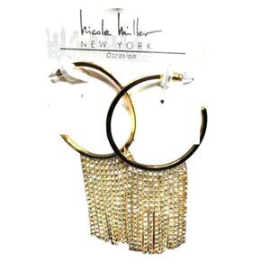 Nicole Miller Gold Hoops Earrings with Cubic Zirconia crystals party evening NWT